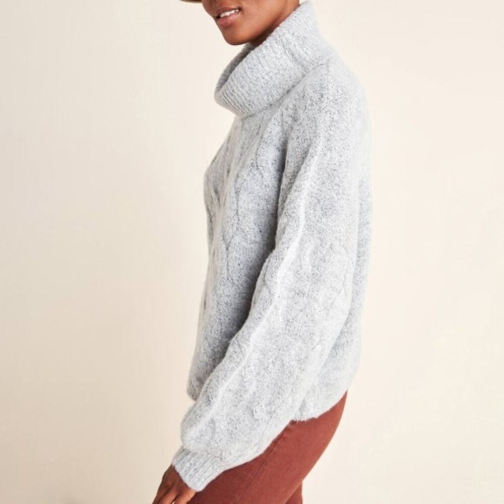 Line & Dot Anthropologie Grey Cable Knit Turtleneck Sweater Size Large